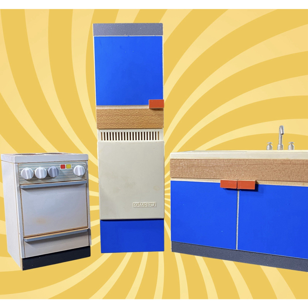 Vintage Bodo Hennig Dollhouse Kitchen Cabinets Appliances 1960 Mid Century Mod